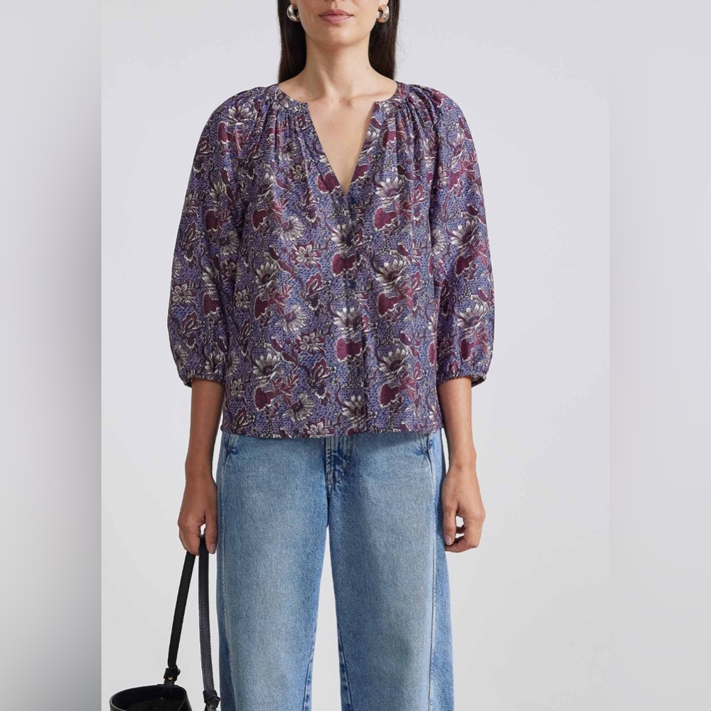Apiece Apart Purple Floral Blouse
